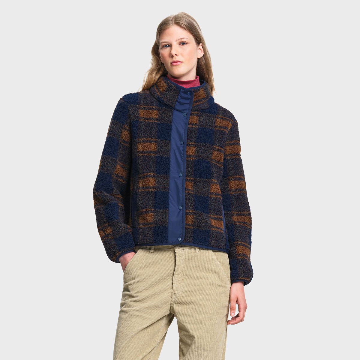 Polaire sherpa jacquard à carreaux doublure nylon bleu marine, AIGLE