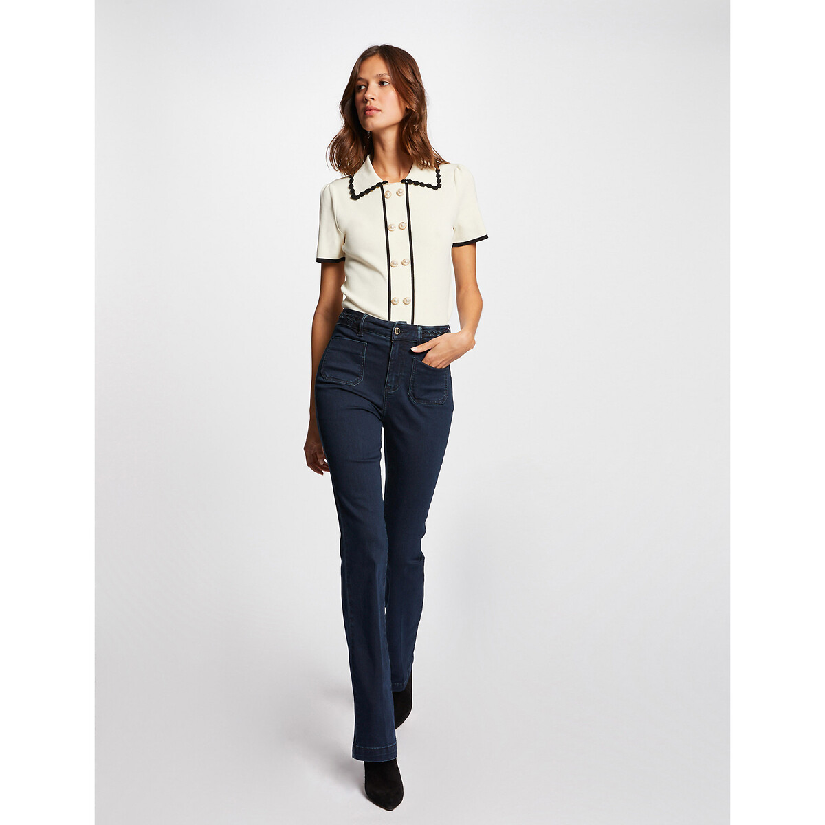 Jeans bootcut avec détails tressés bleu brut, MORGAN