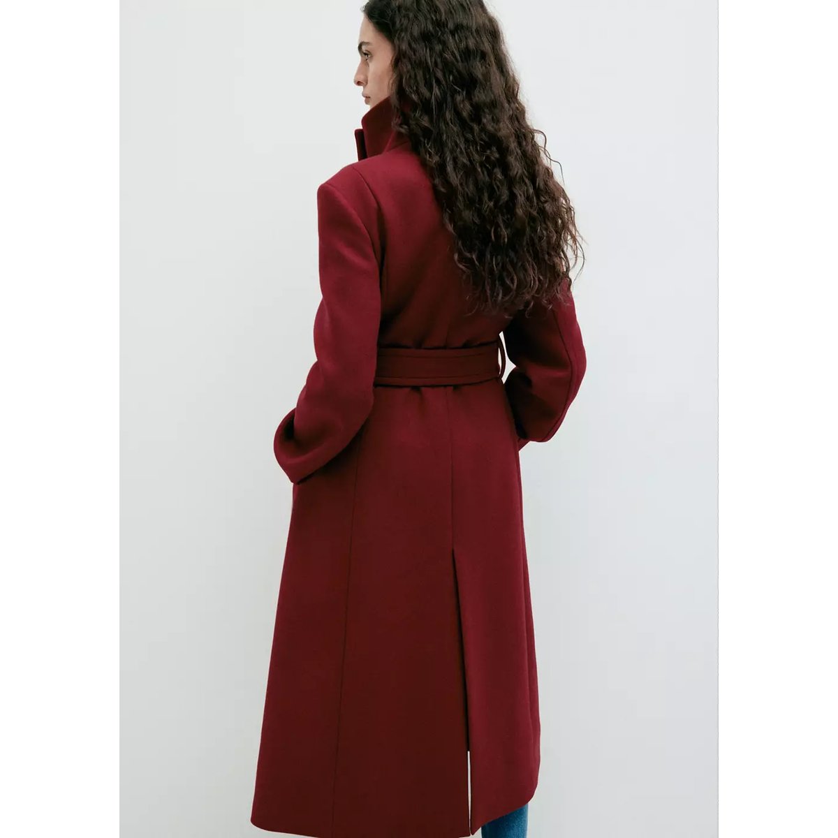 Manteau laine Manteco col cheminée rouge, MANGO