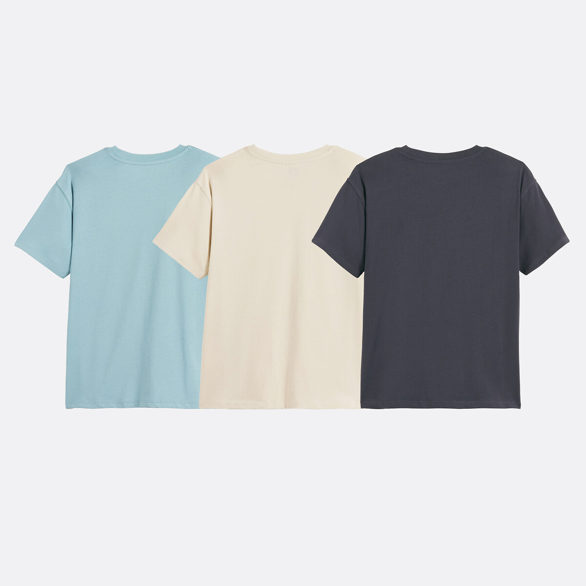 Lot de 3 t-shirts manches courtes bleu + gris anthracite, LA REDOUTE COLLECTIONS