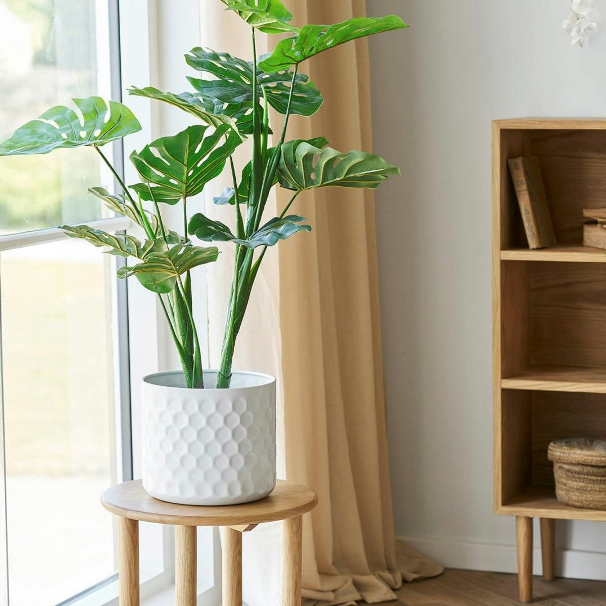 Cache-pot décoratif salon métal blanc design nid d'abeille blanc, PIER IMPORT