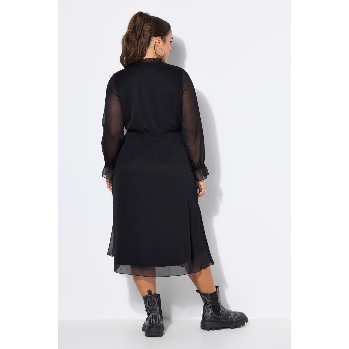Robe maxi, coupe trapèze, mousseline noir, STUDIO UNTOLD