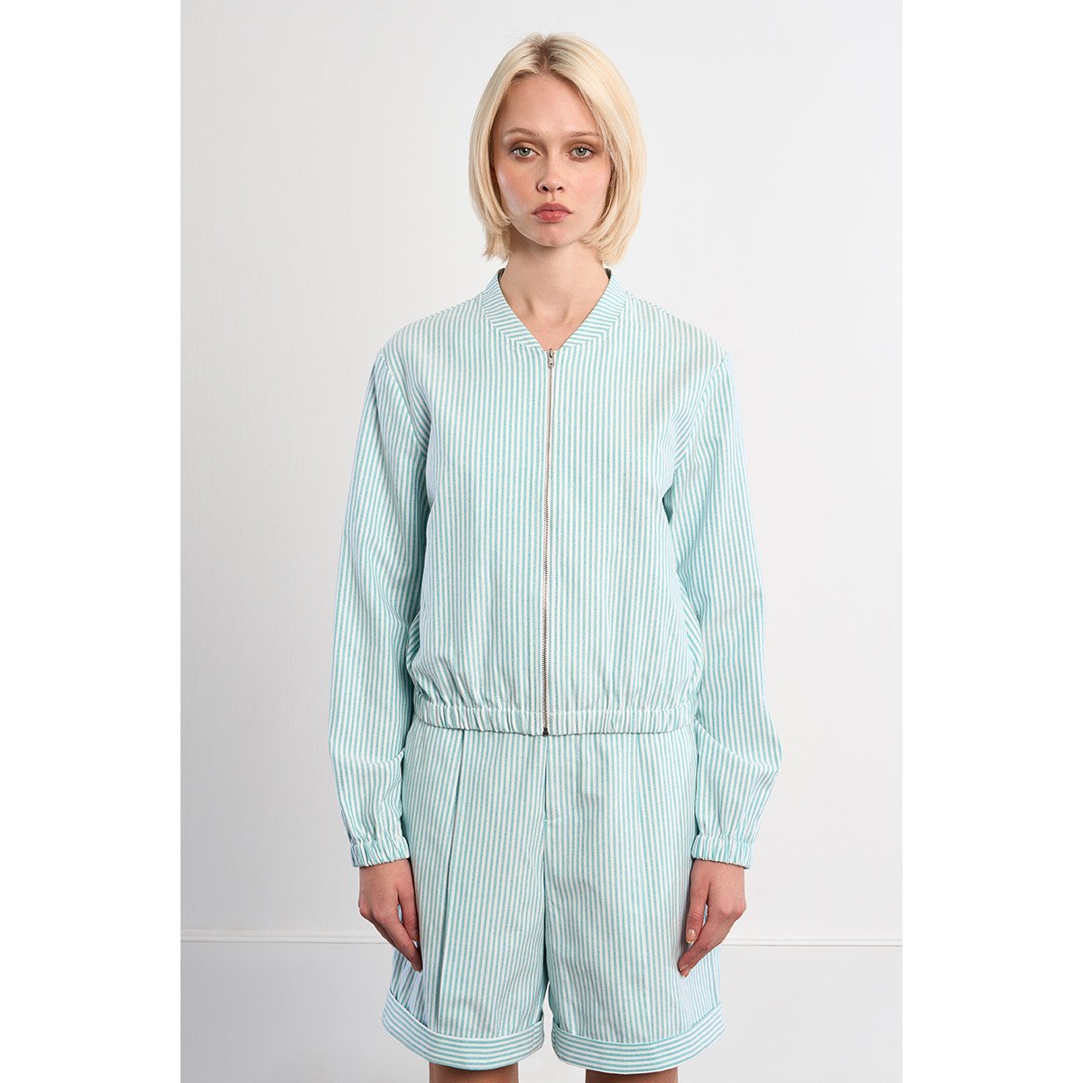 Veste bomber rayée en coton mint, LILI SIDONIO