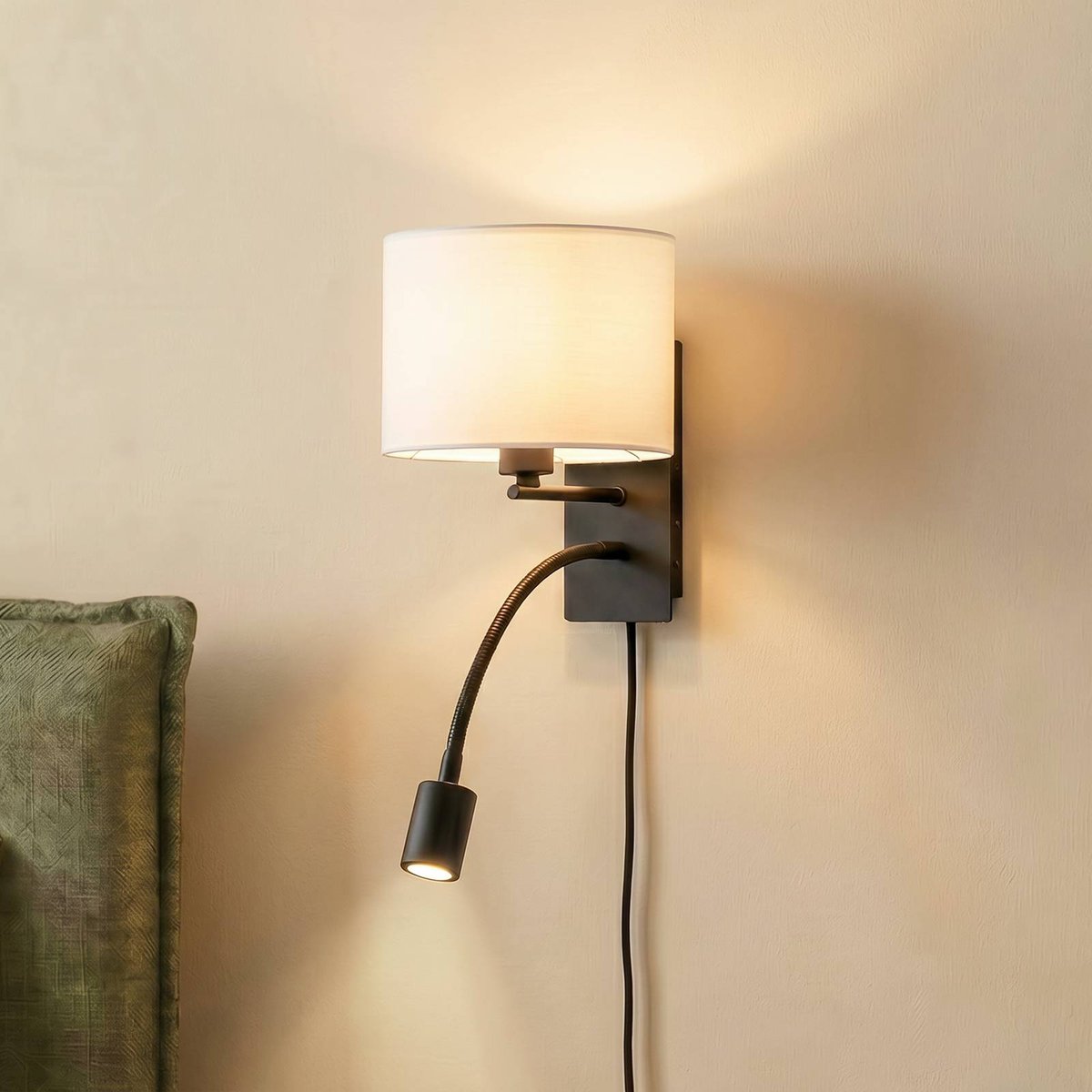 Applique en textile moderneLED, Florens blanc, noir, LINDBY