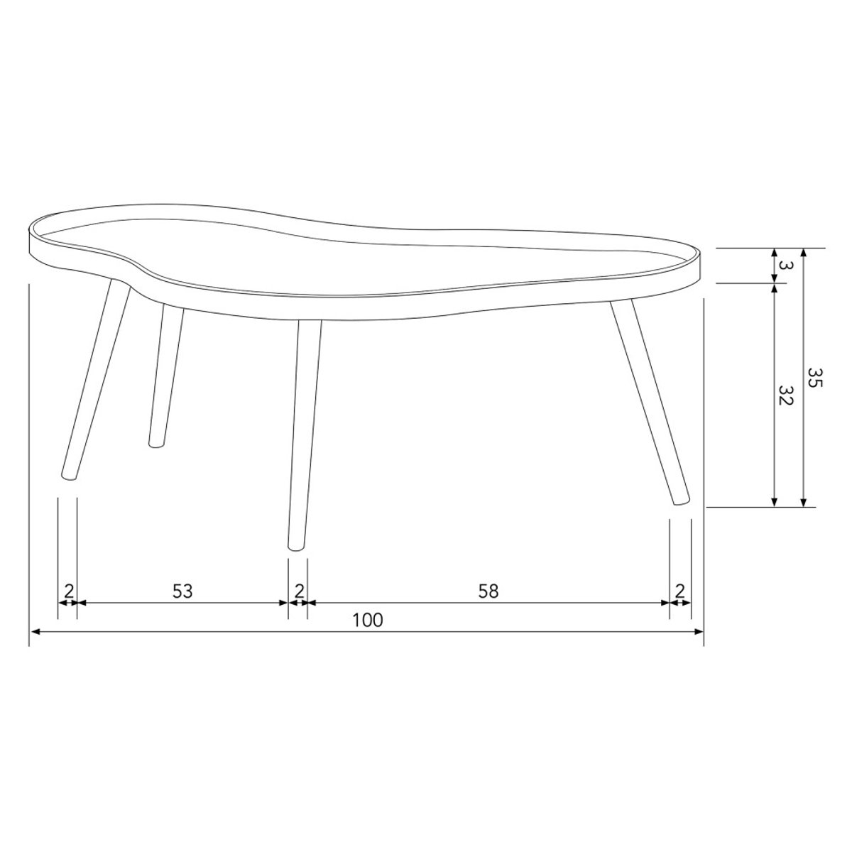Table basse de forme organique en bois 100x35cm- MAE bois, WOOOD