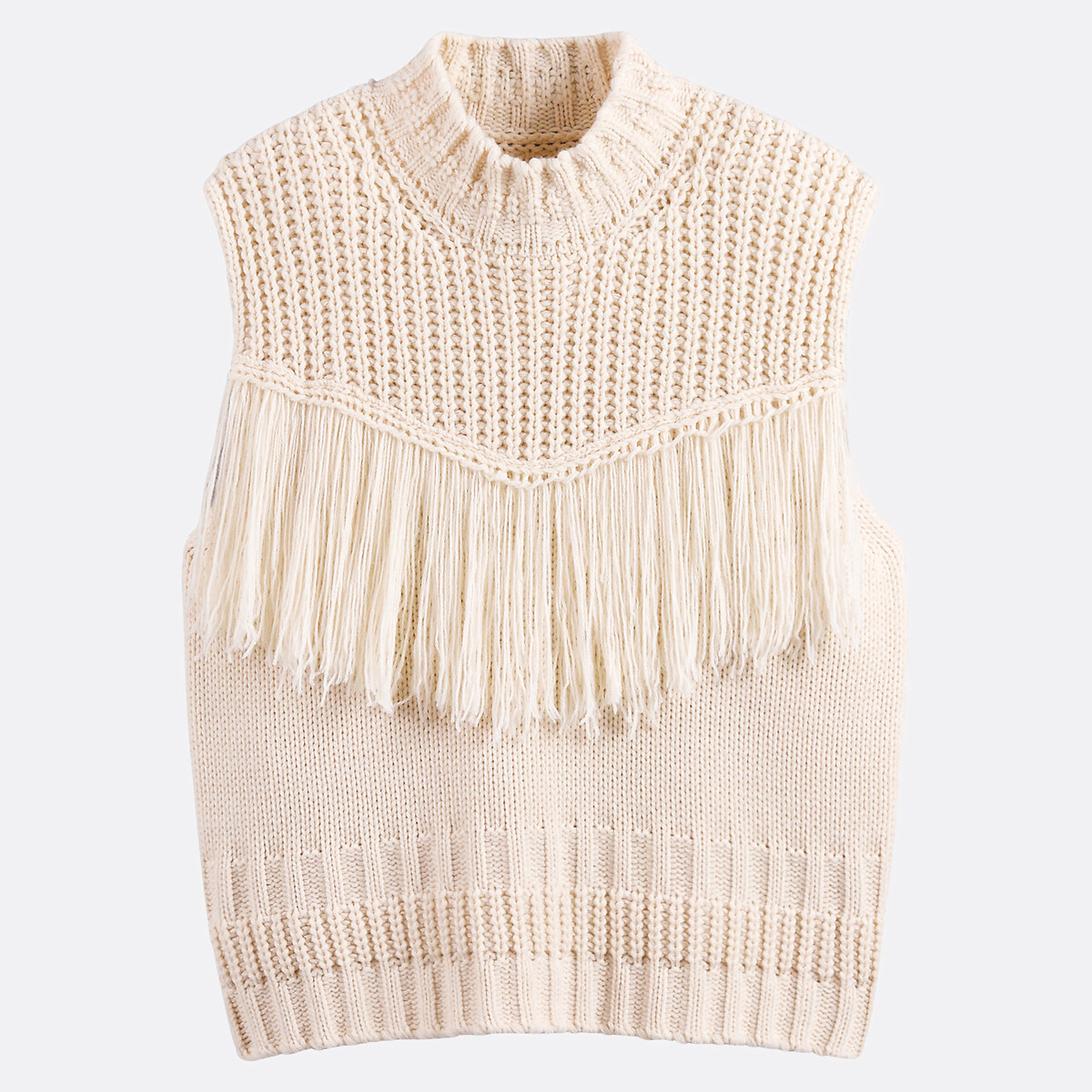 Sleeveless Fringed Jumper beige, LA REDOUTE COLLECTIONS