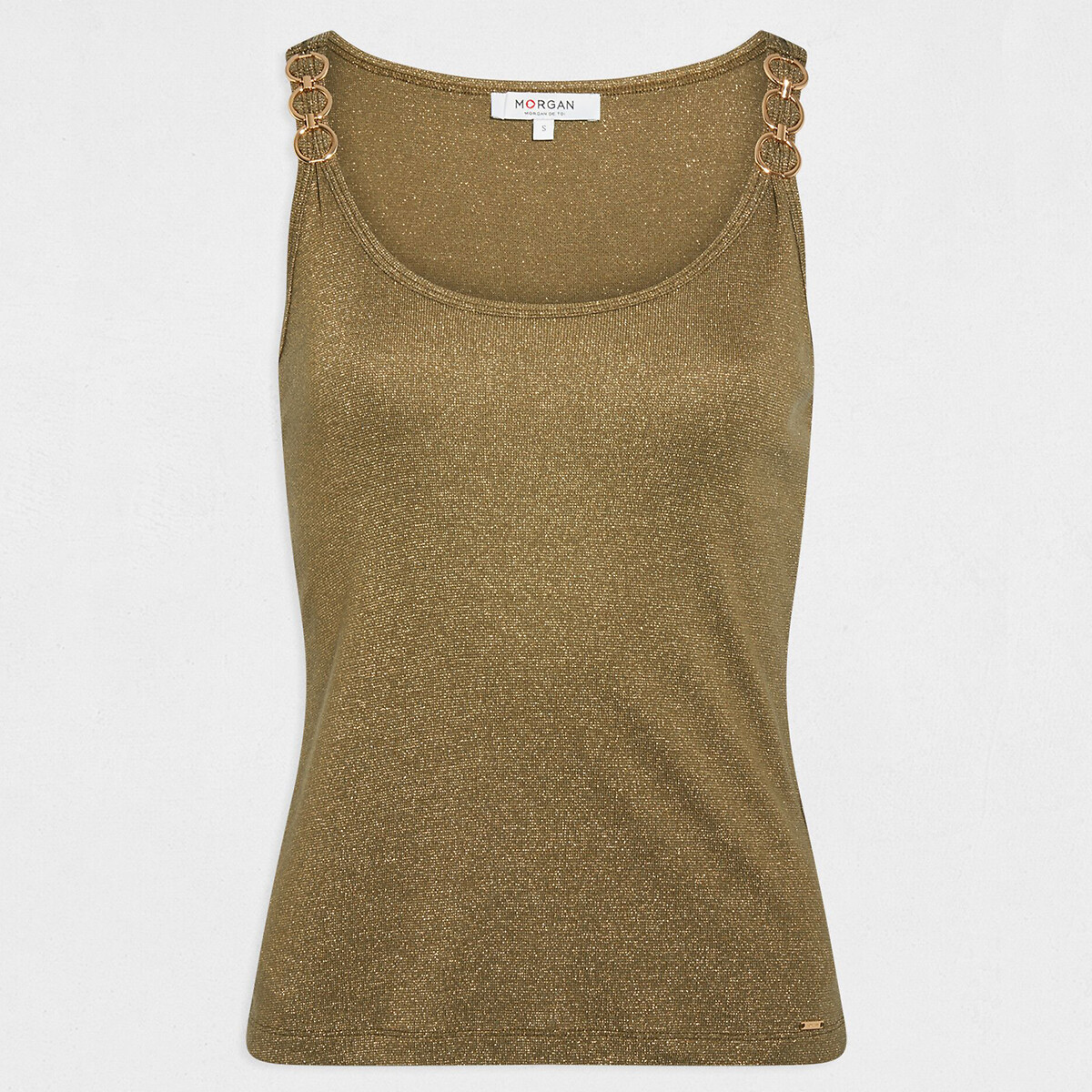 Tee shirt col rond fines bretelles vert kaki, MORGAN