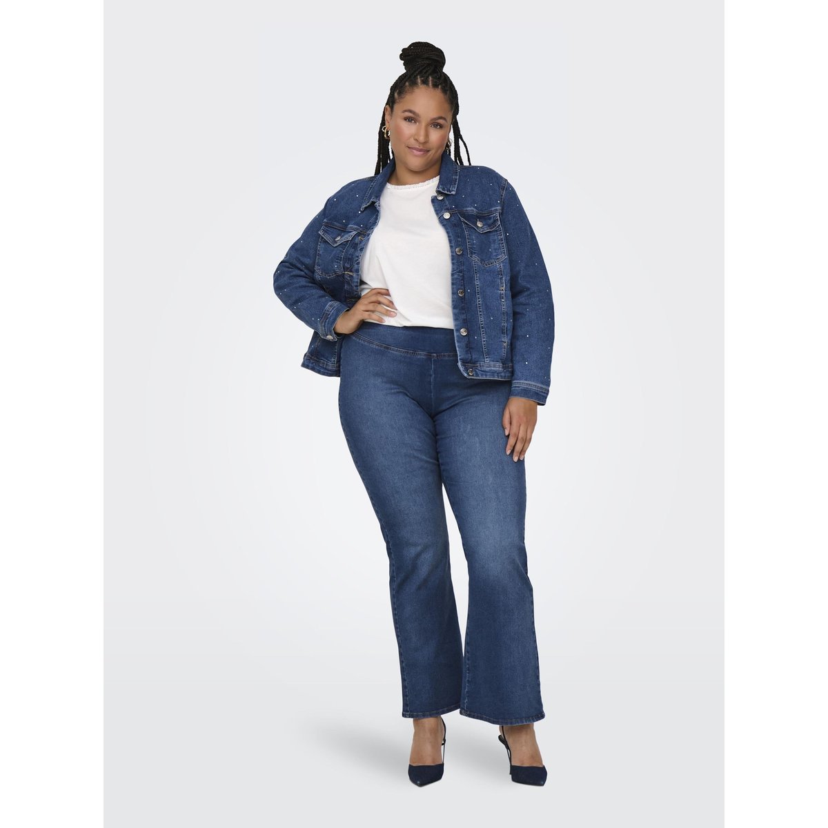 Jean Flared medium blue denim 1, ONLY CARMAKOMA