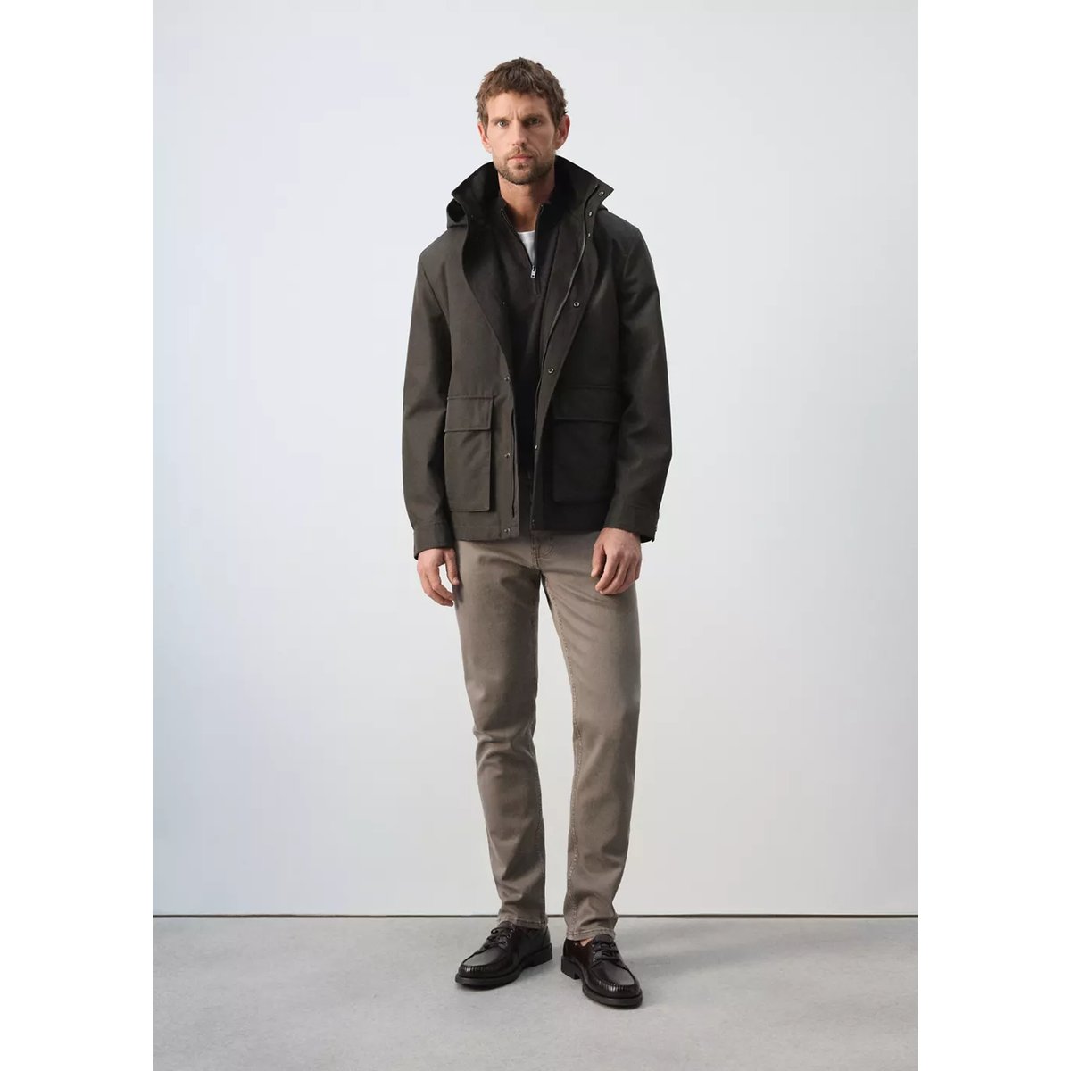 Parka à capuche en mélange de coton marron, MANGO MAN