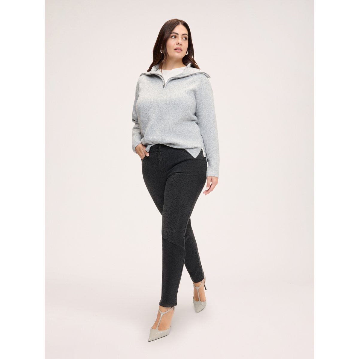 Jean skinny à imprimé animalier noir, FIORELLA RUBINO