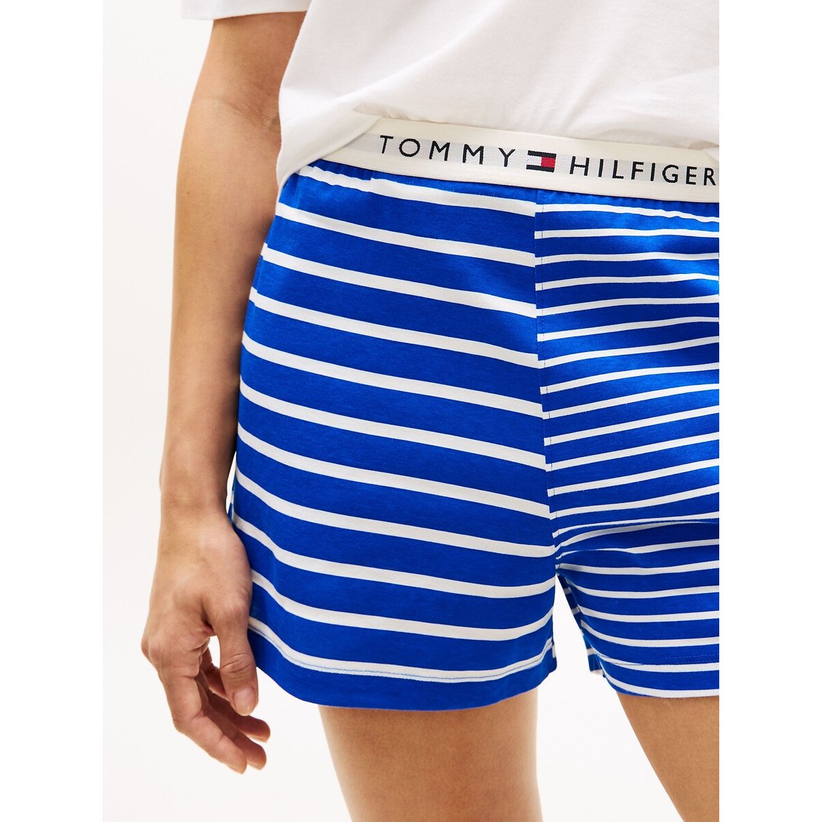 Pyjashort en coton TH Essentials ecru + bleu, TOMMY HILFIGER