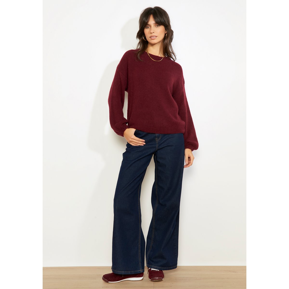 Pull manches bouffantes aubergine, LOLALIZA