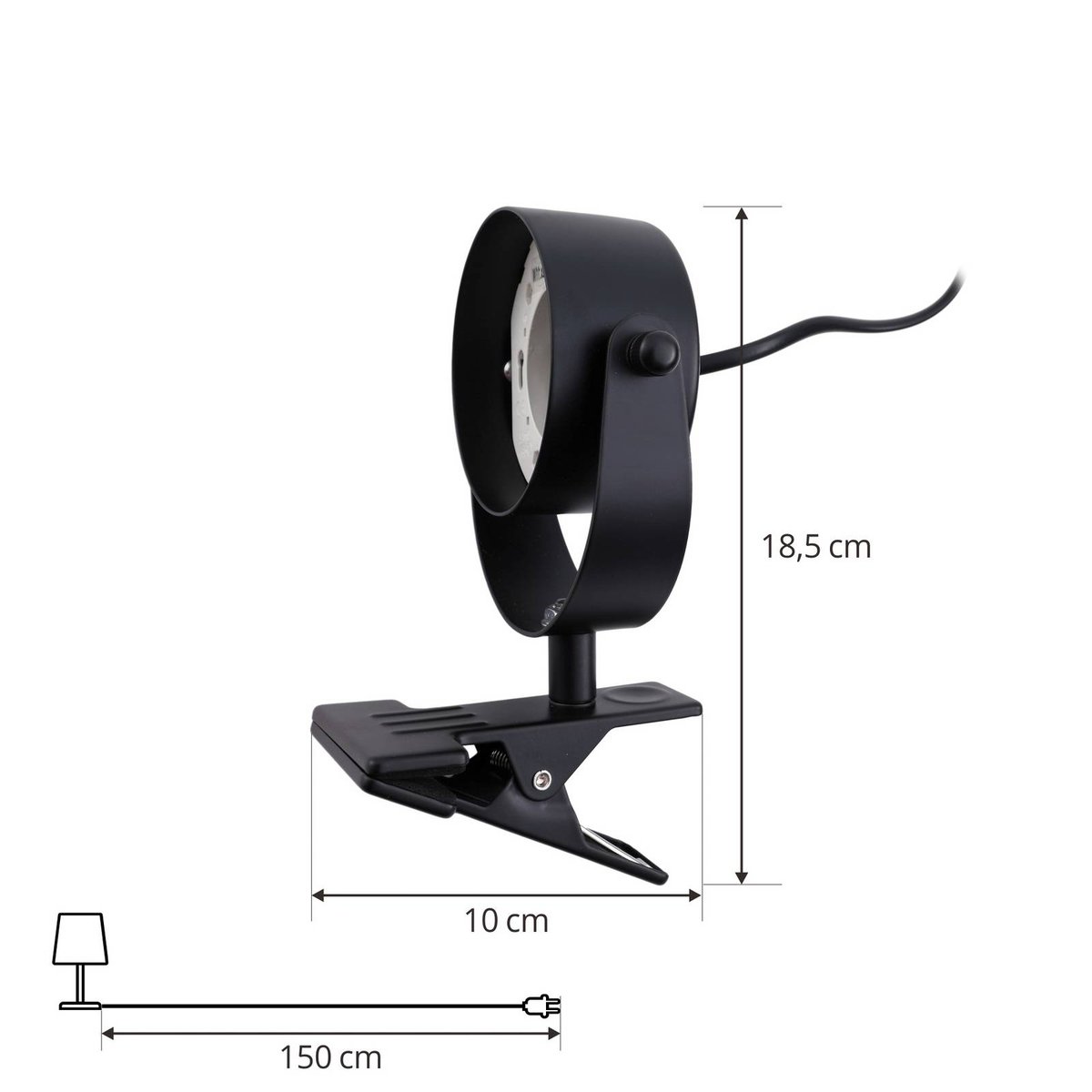 Lampe à pince en métal moderne, Jyla noir mat, LINDBY