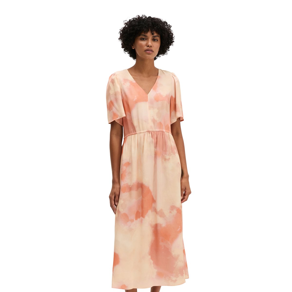Robe à taille élastique flare en sergé de viscose fluide rose, MARC O'POLO