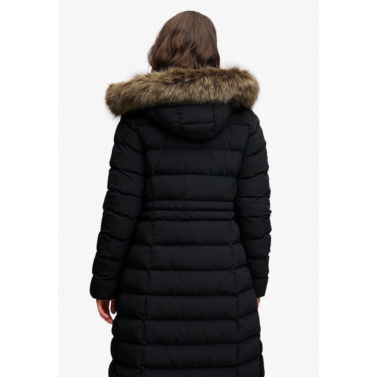 Veste Fuji Longue à Capuche en imitation Fourrure noir, SUPERDRY