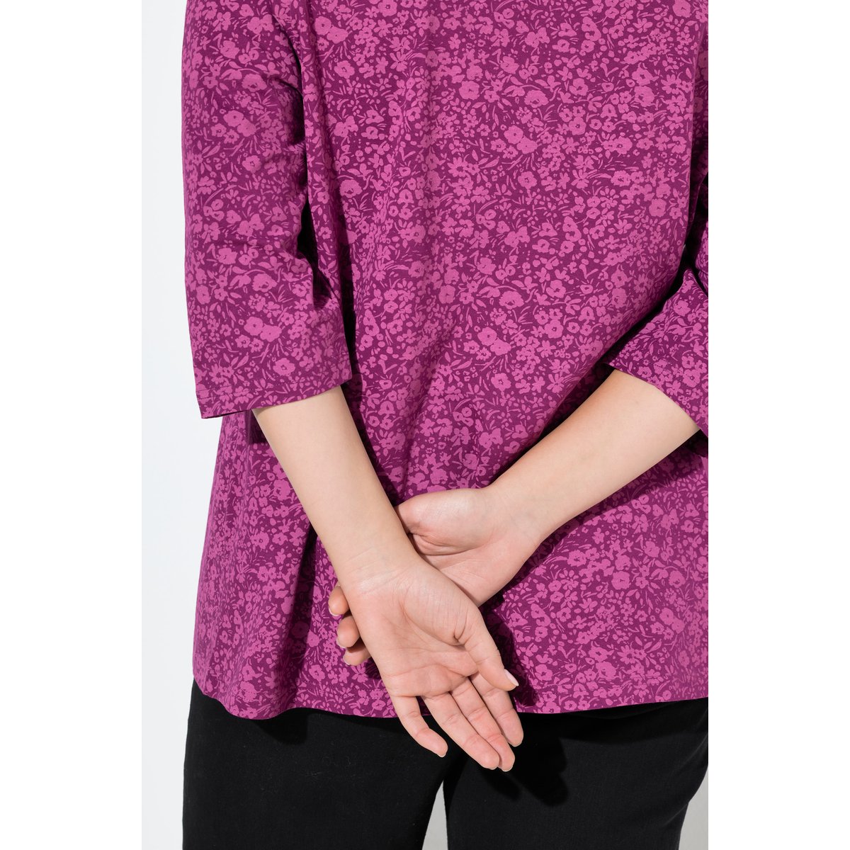 T-shirt à fleurs, plis fantaisie framboise, ULLA POPKEN