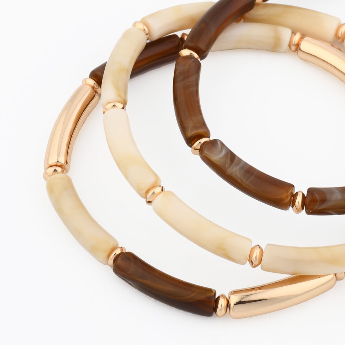 Set x3 bracelets tubes ivoire et marron marron, BALABOOSTE