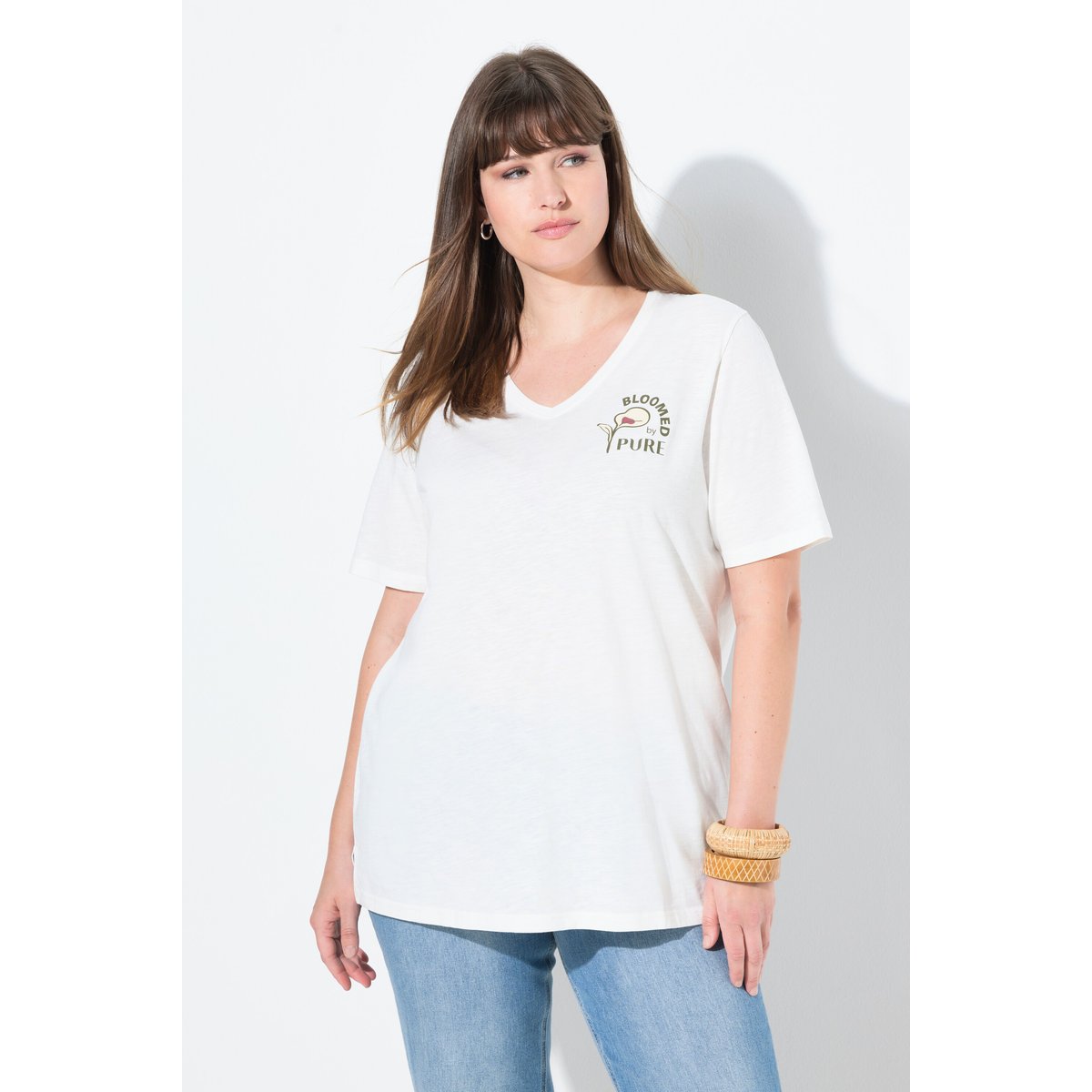 T-shirt en coton bio blanc cassé, ULLA POPKEN