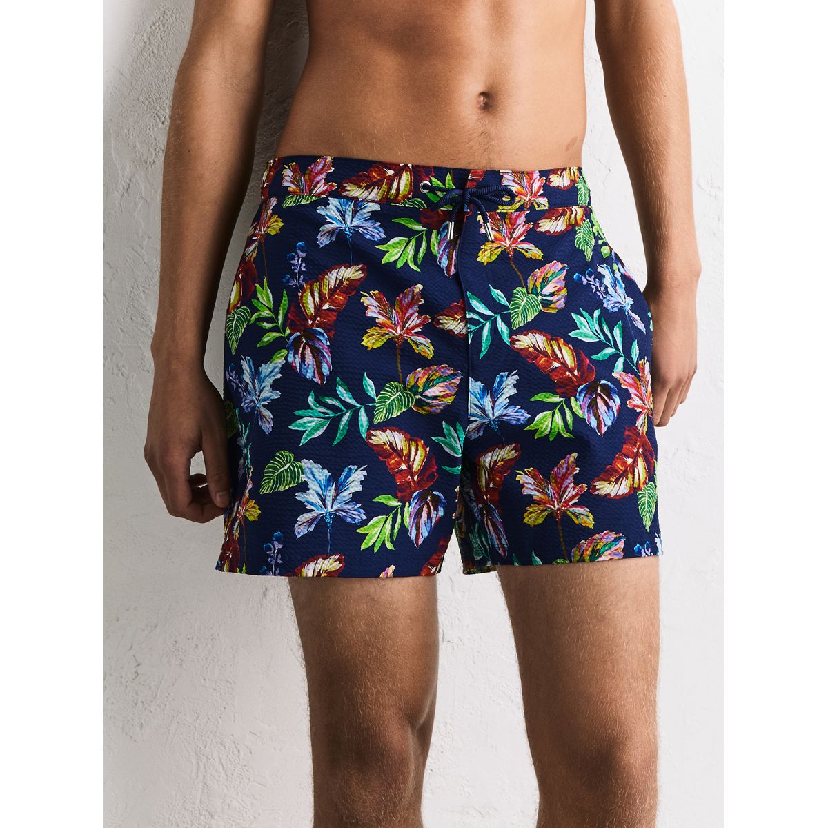Short de bain 13 cm en seersucker à fleurs signature bleu marine, NEXT