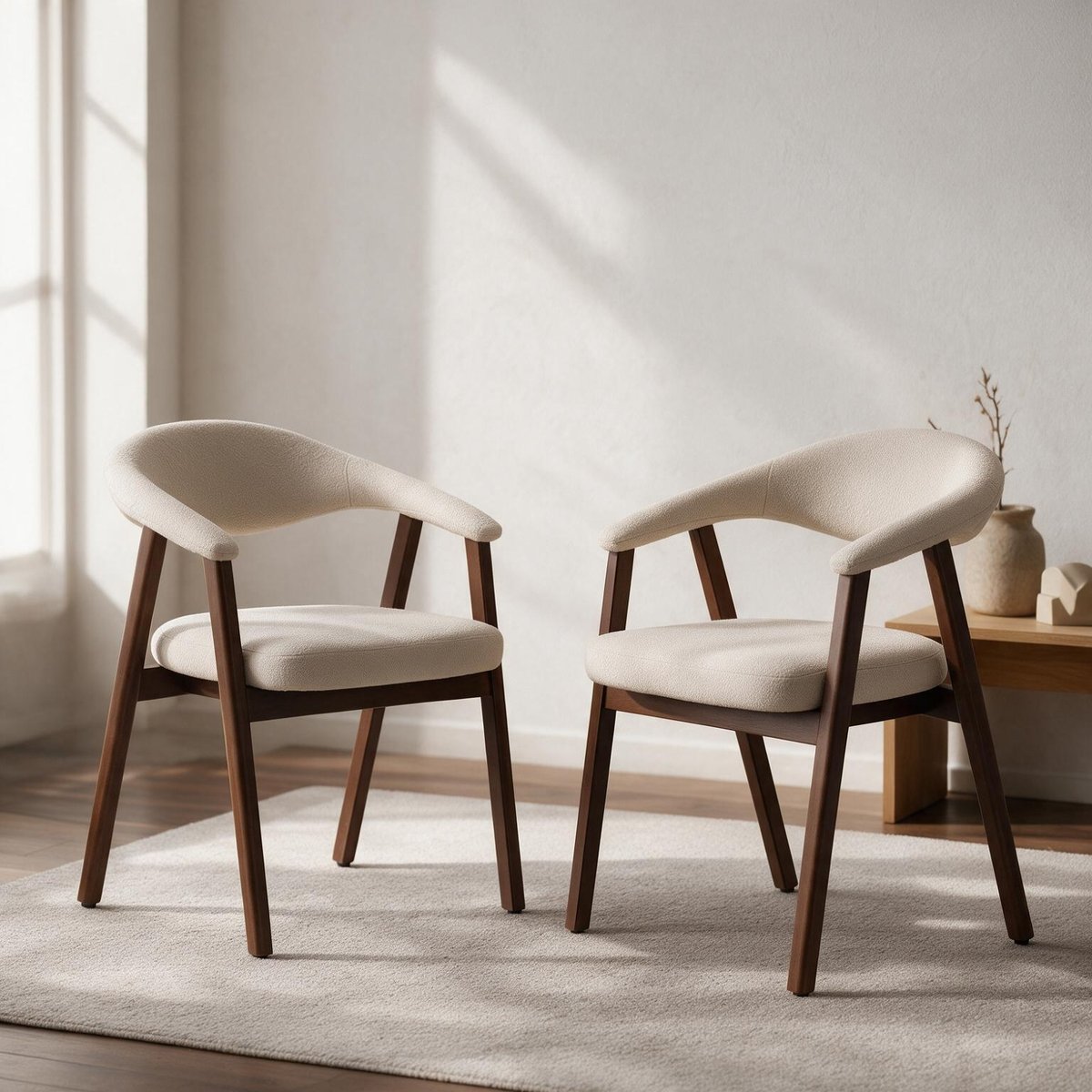 Lot de 2 chaises en bois et tissu boucle, BARBARA beige, bois foncé, HAPPY GARDEN