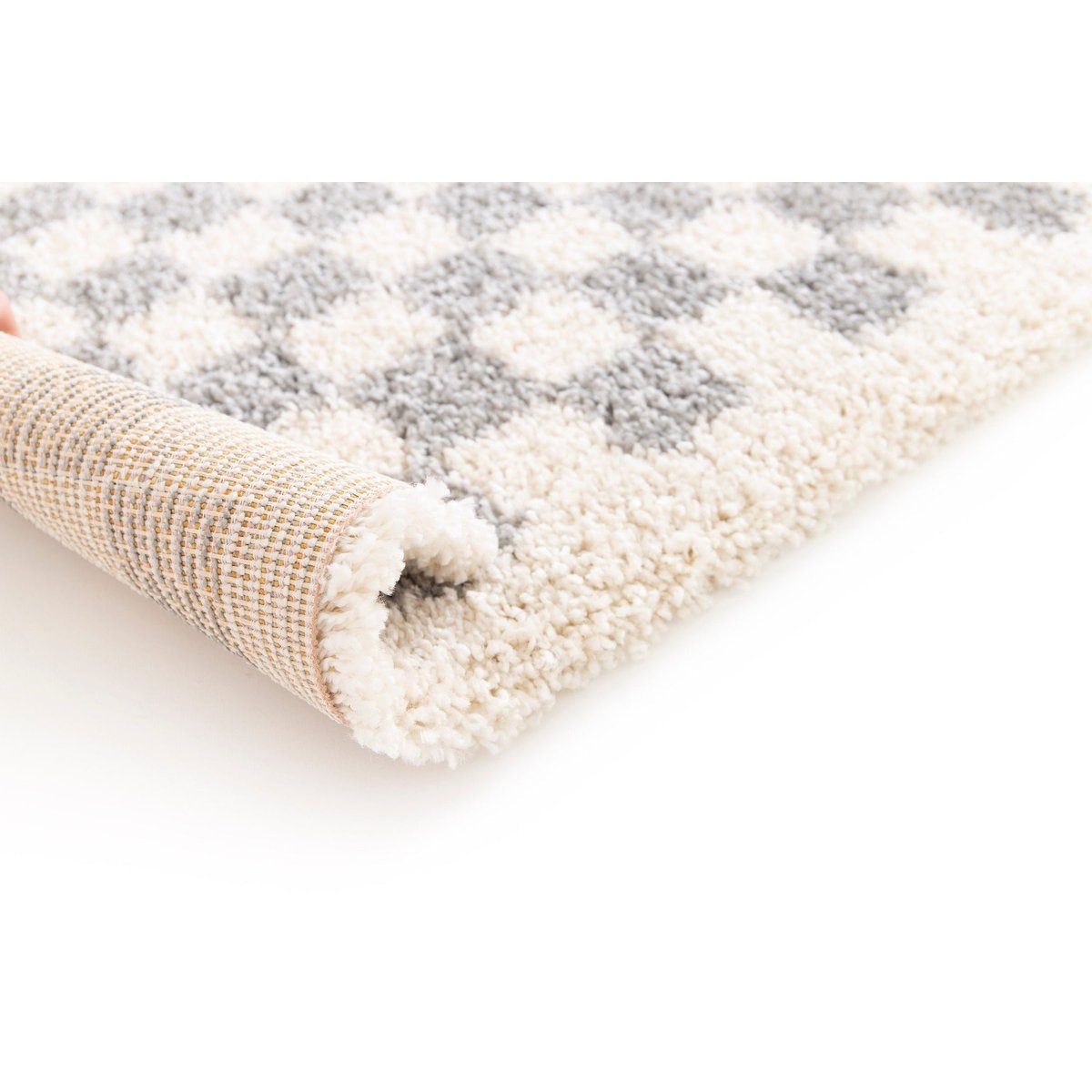 Tapis damier poils longs doux et volumineux CHECKERS gris minéral, AFK LIVING