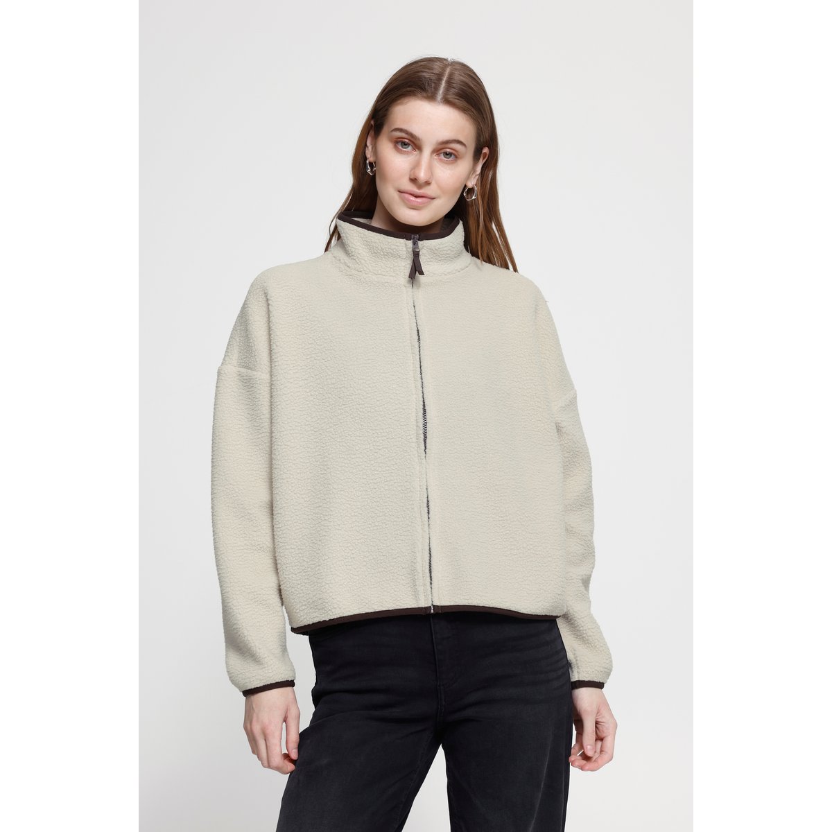 Veste sherpa zippée, manches longues beige oatmeal, ICHI