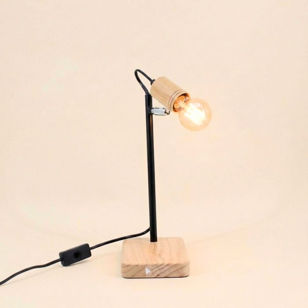 Lampe de bureau en métal et bois 32cm noir, ORNAMI