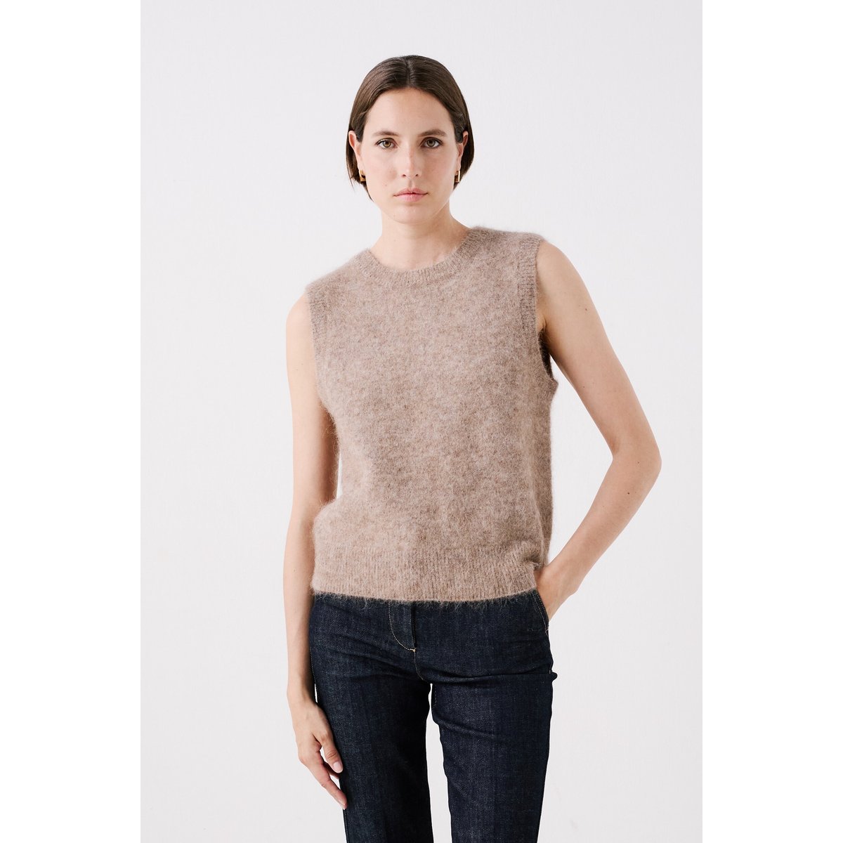 Pull droit col rond DOUGLAS taupe, CAROLL