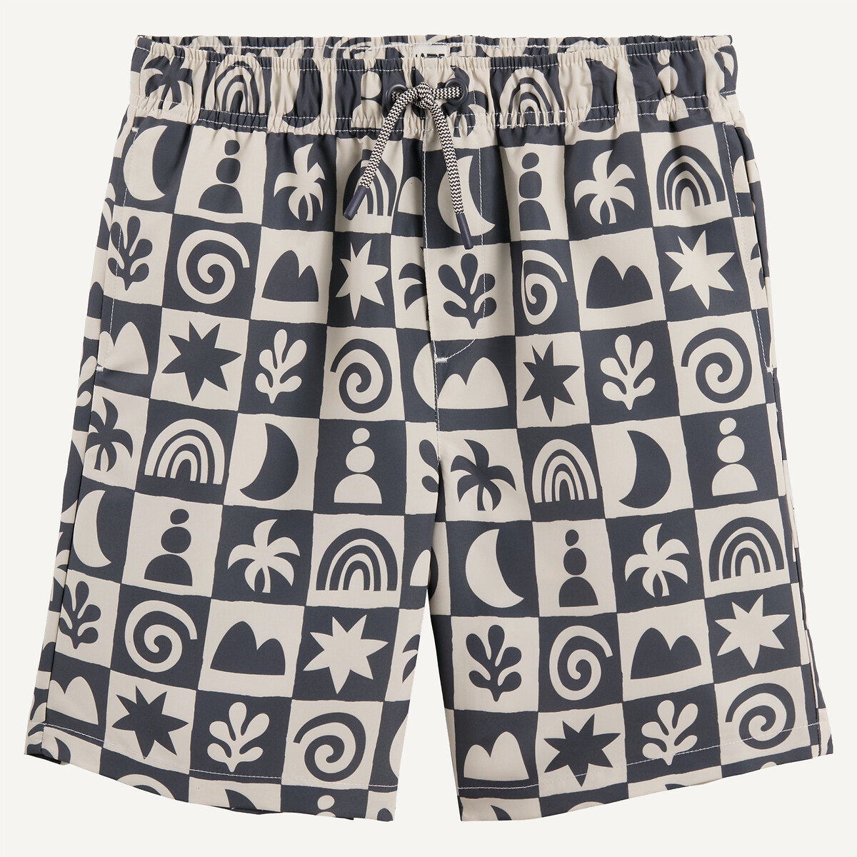 Short de bain, imprimé carreaux et motifs graphiques carreaux gris, LA REDOUTE COLLECTIONS