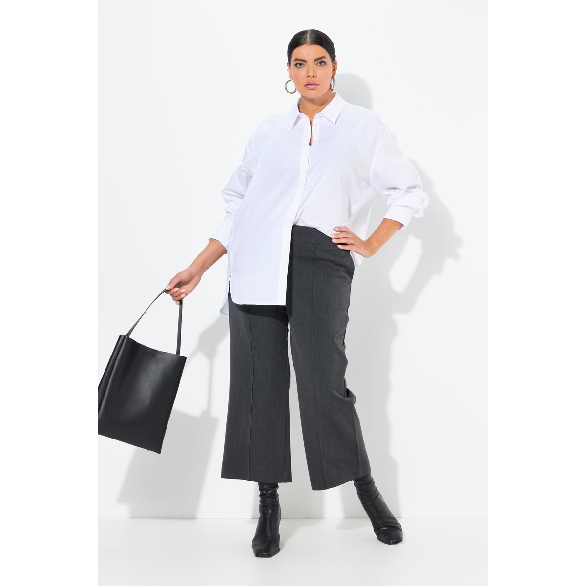 Jupe-culotte à jambe large et taille chiné anthracite, ULLA POPKEN