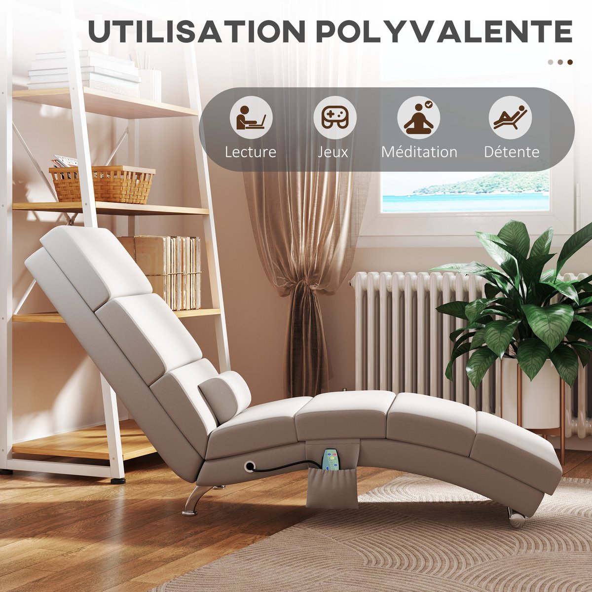 Fauteuil de massage inclinable Tissu effet crème, HOMCOM