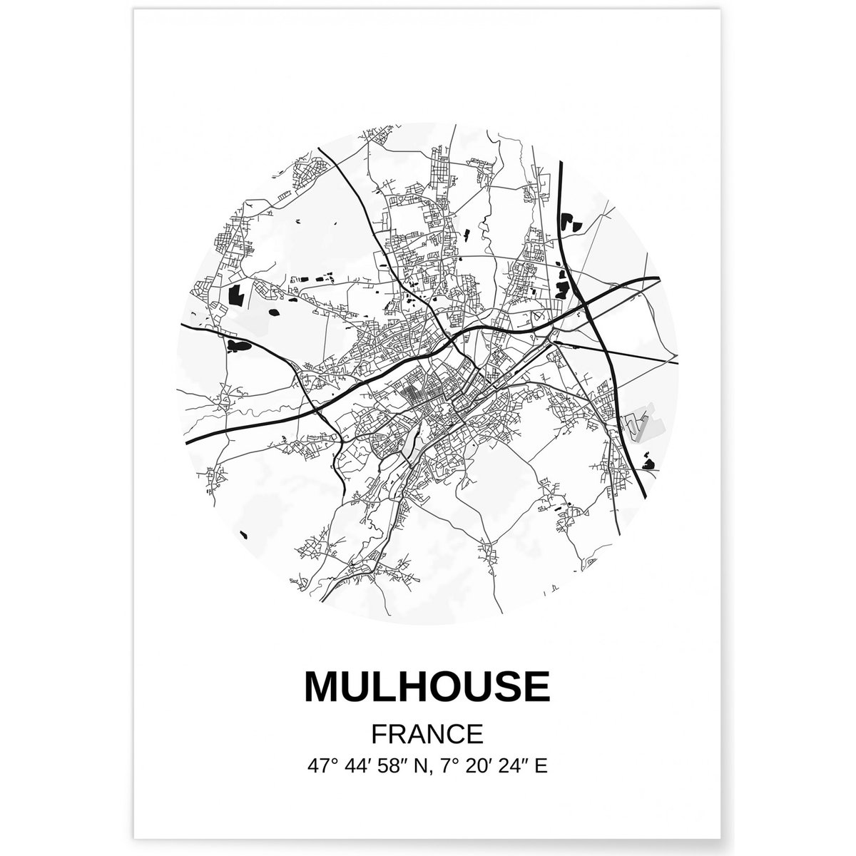 Affiche Carte Mulhouse blanc, L'AFFICHERIE