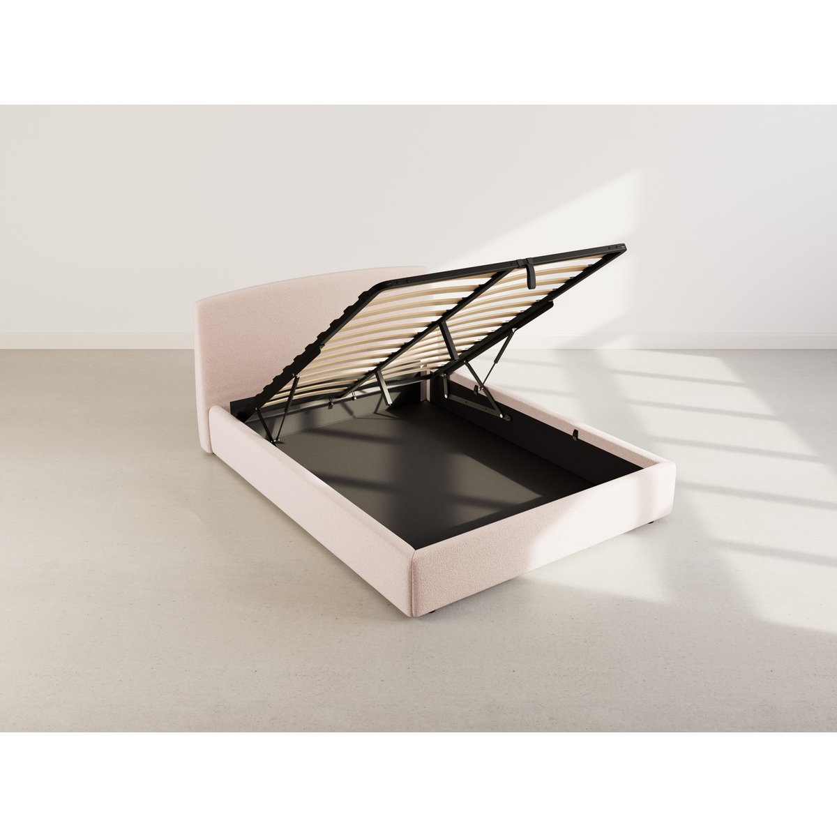 Lit coffre 160x200 cm en tissu bouclette, JULIETTE beige, LISA DESIGN