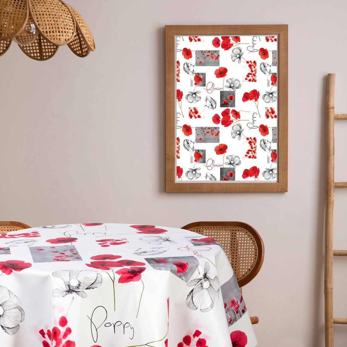 Nappe en toile cirée ronde grand format COQUELICOT rouge, TOILINUX