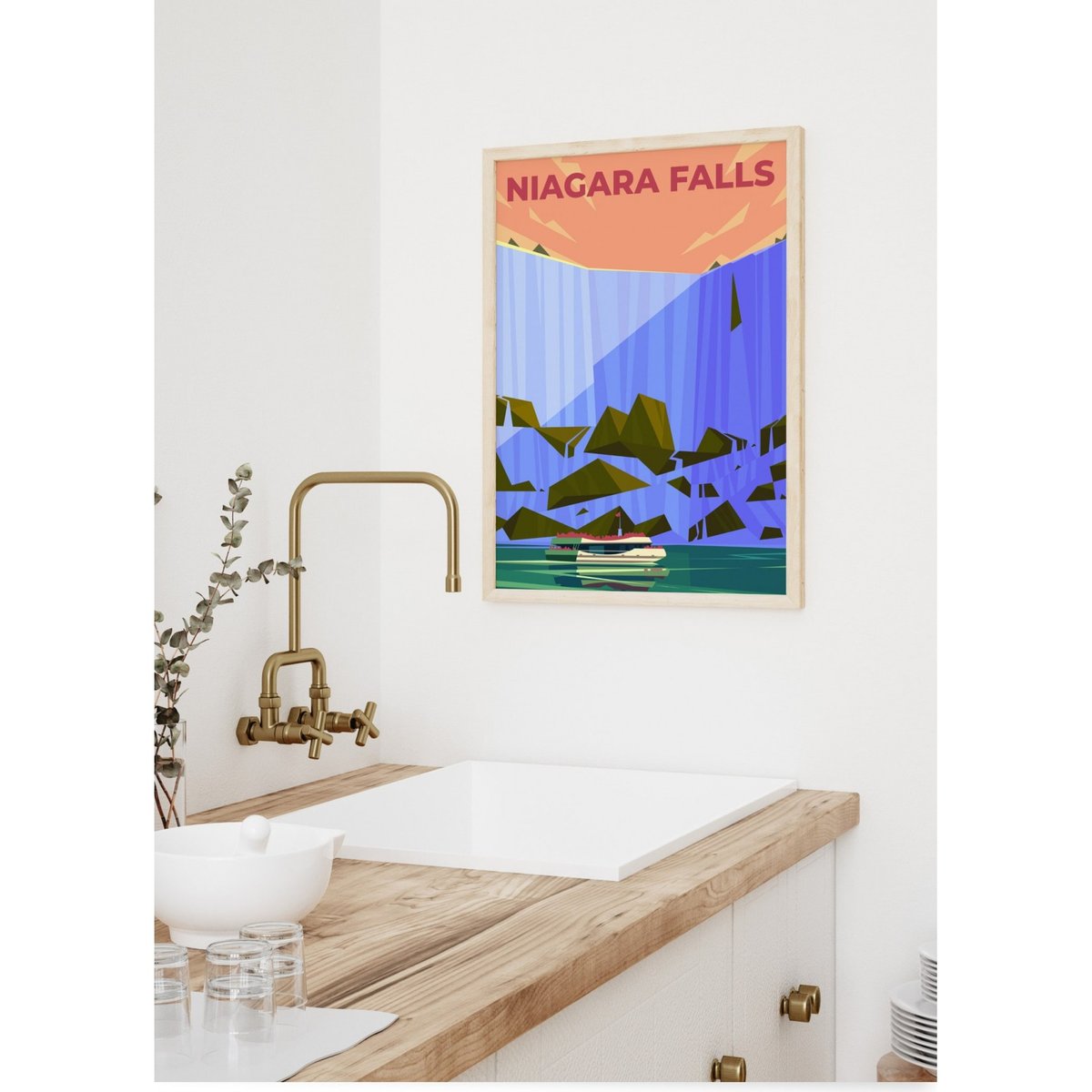 Affiche Niagara Falls blanc, L'AFFICHERIE