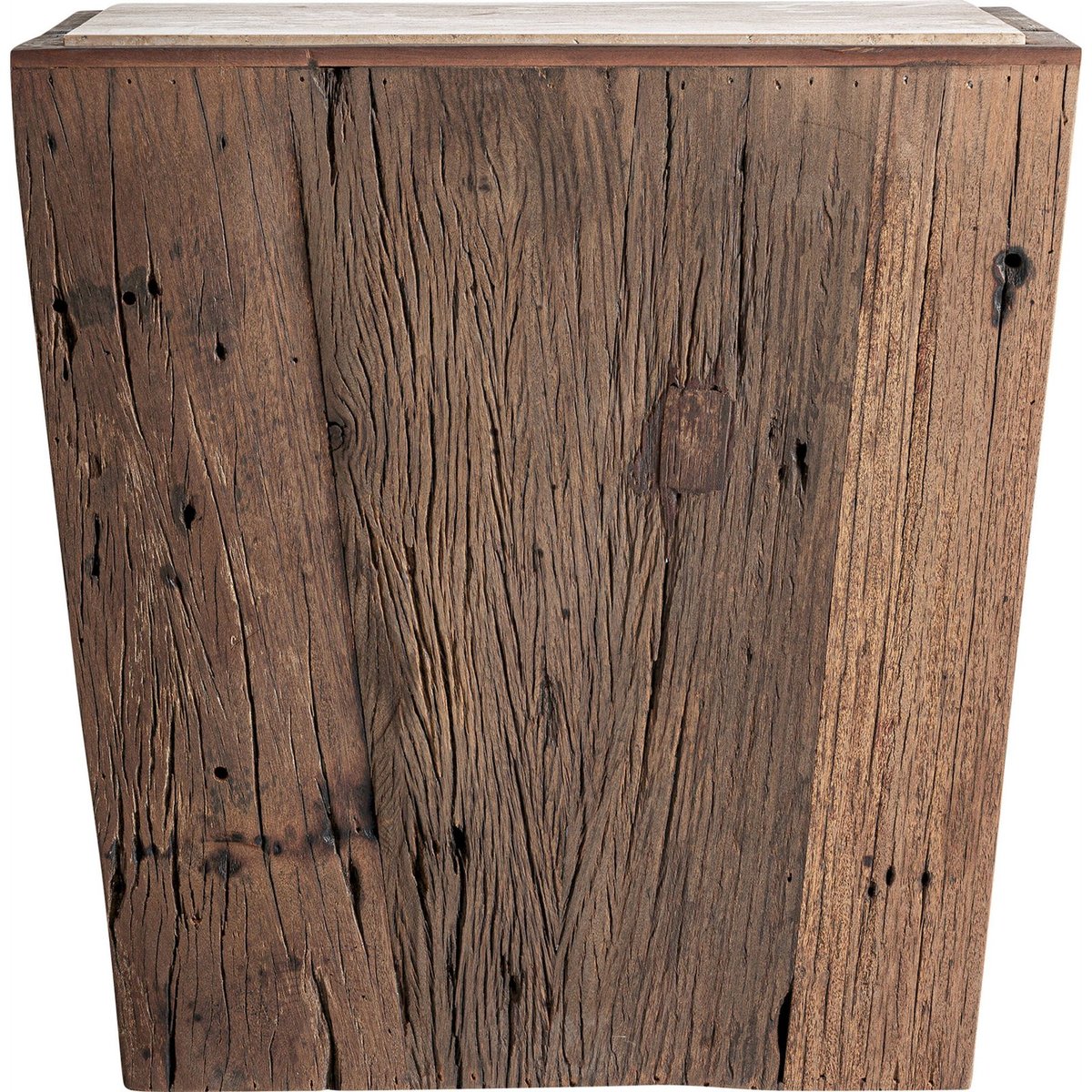 Table d'appoint rustique en bois et travertin marron et beige, RECOLLECTION