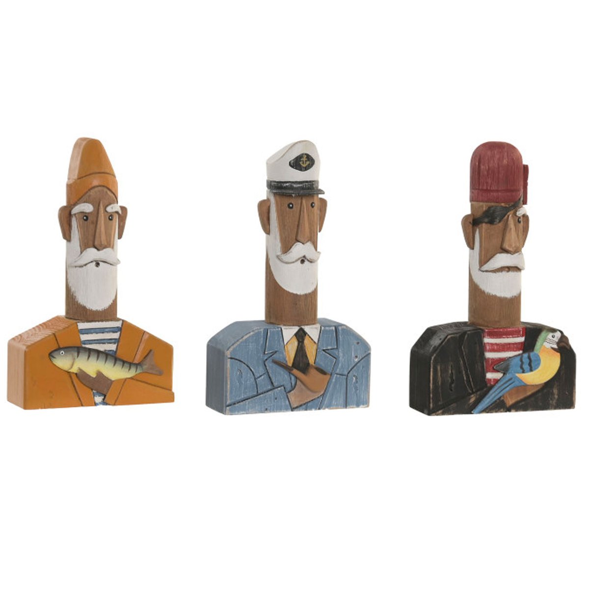 Set de 3 statuettes déco marins en bois recyclé 14x6x23cm multicolore, WADIGA