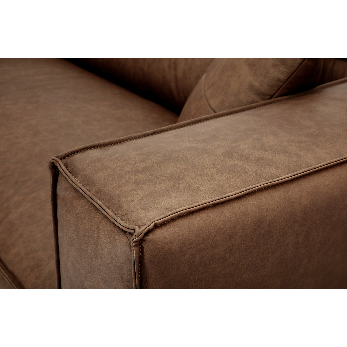 Canapé d'angle gauche vintage 4-5 places en cuir marron et bois noir COBAIN marron, MILIBOO