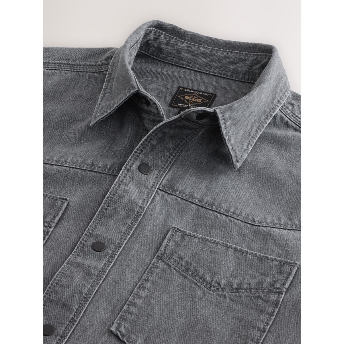 Chemise western en denim à manches longues gris, NEXT