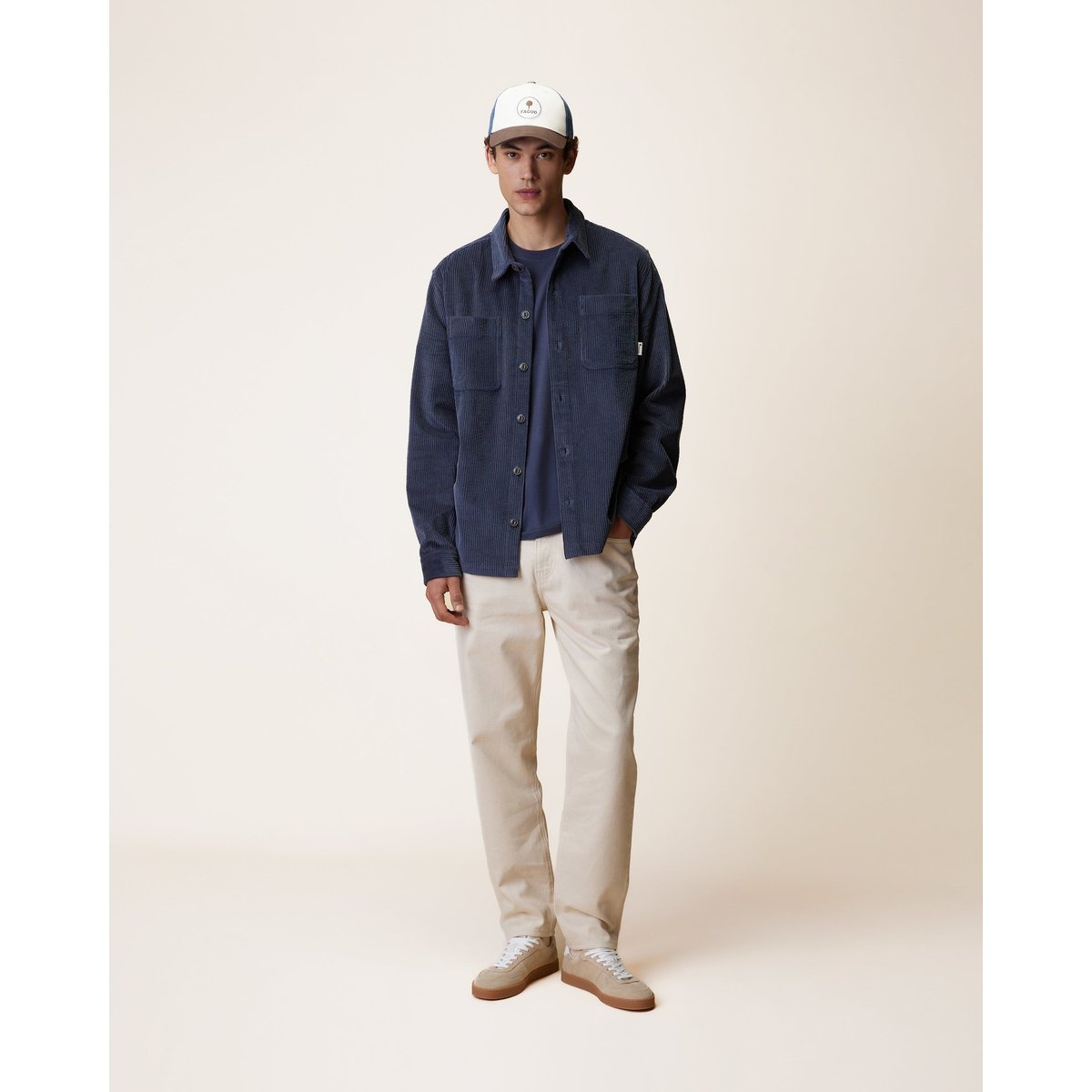 Sur-chemise en velours côtelé marine grisé, FAGUO