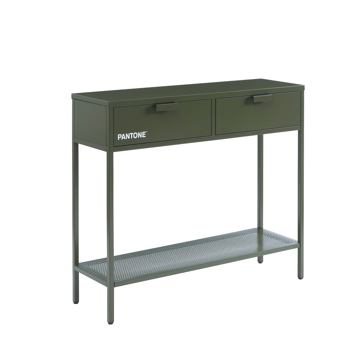 Console en acier vert olive foncé, PANTONE