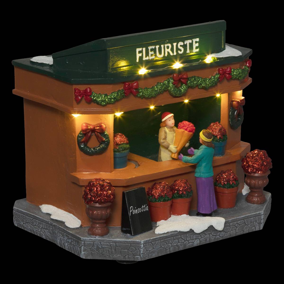 Village lumineux fleuriste 9 LED H17,3 cm à mouvement multicolore, ATMOSPHERA