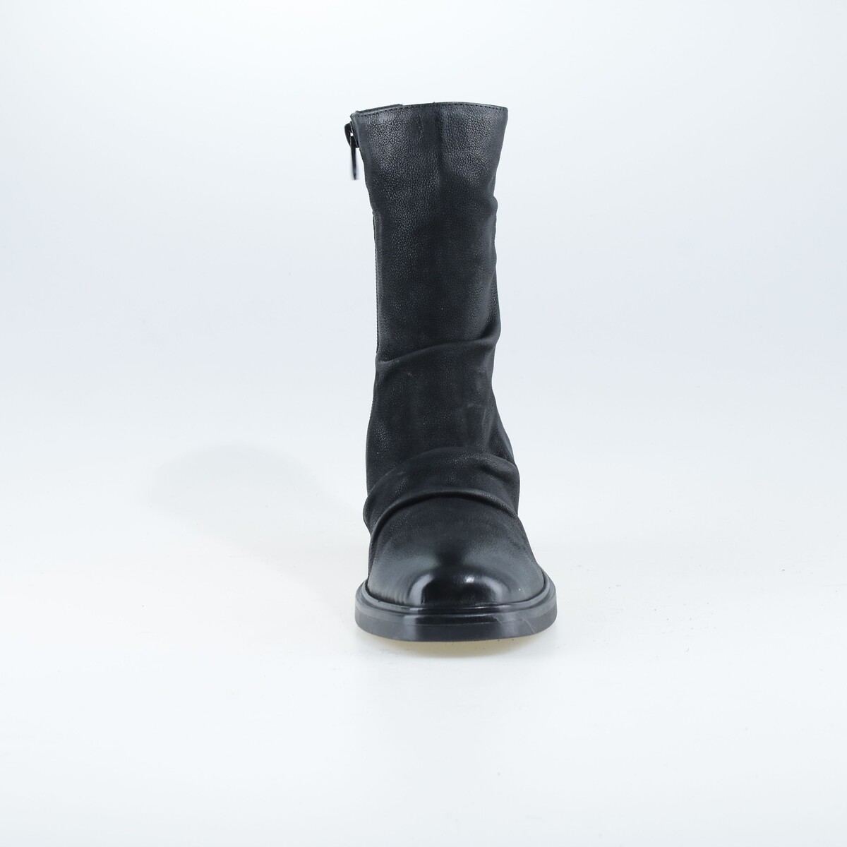 Botines de piel plisada con tacón ancho negro, MJUS