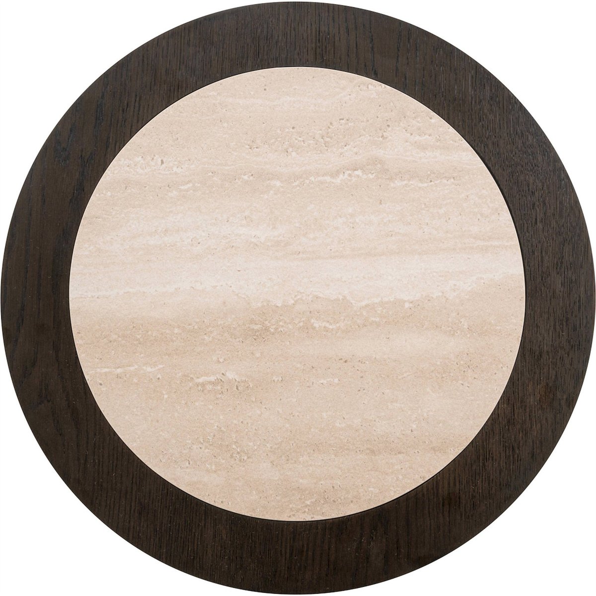 Table d'appoint ronde en travertin, NANDO chêne foncé et travertin beige, RECOLLECTION