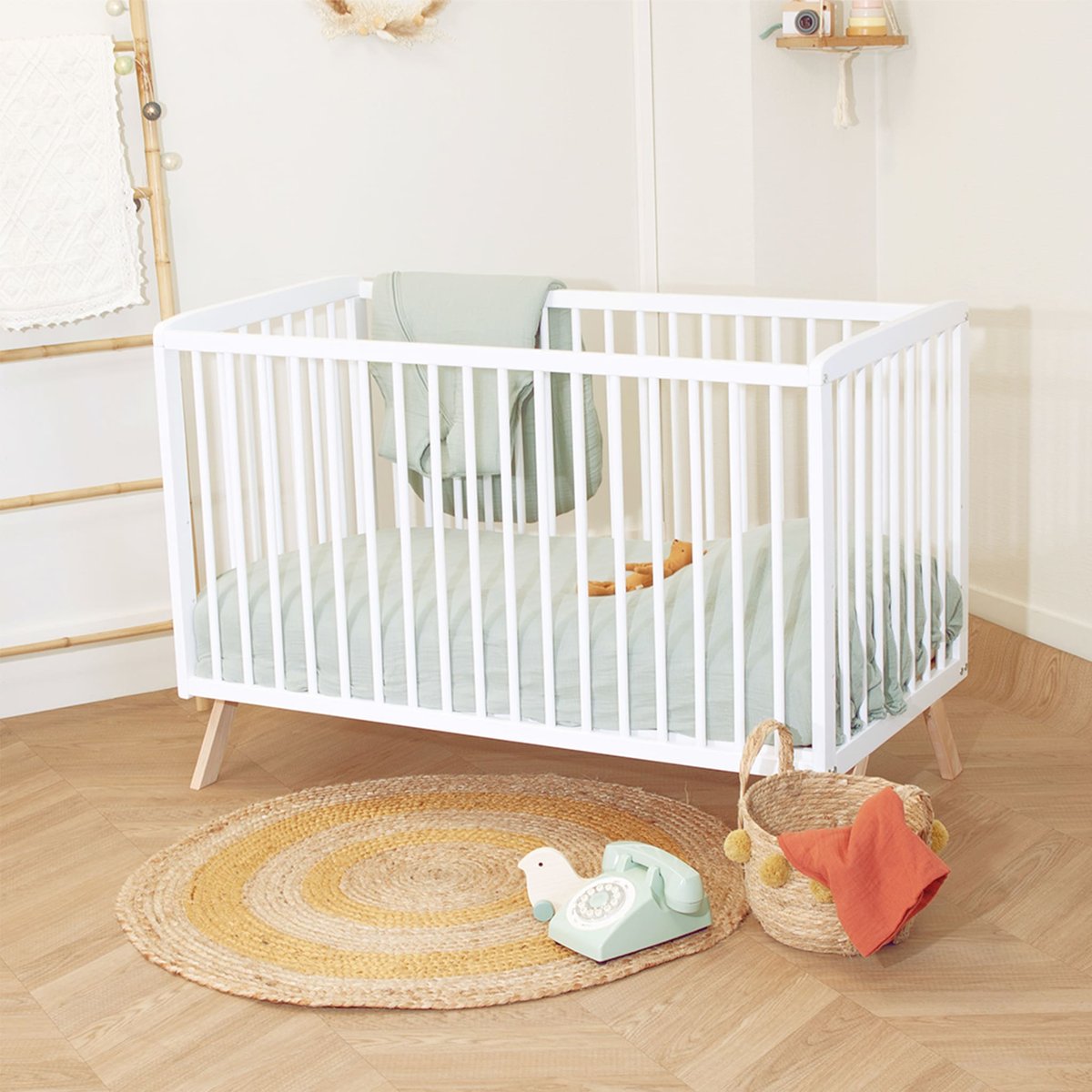 Lit en bois avec sommier réglable blanc, BABY FOX