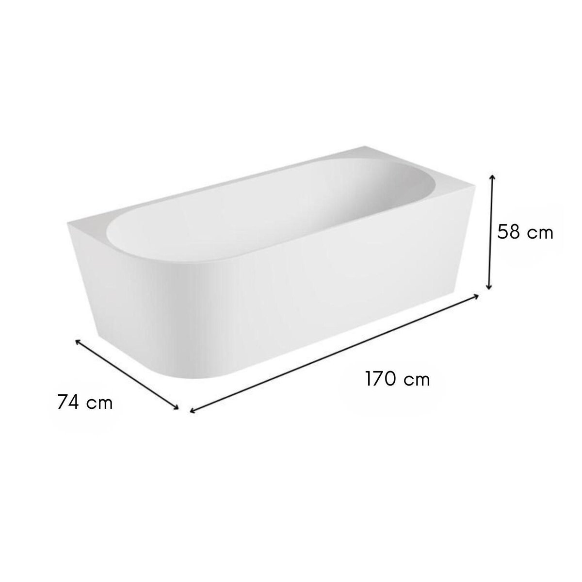Baignoire semi-îlot blanche 170cm en acrylique Lucite® MILO blanc, MOB IN