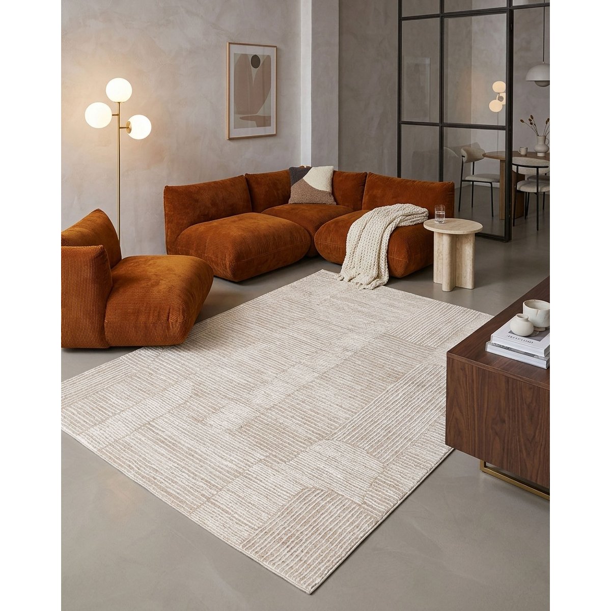 WECONhome Raymond par Esprit, tissé machine, tapis poils courts, motif rayé avec effet relief, certifié OEKO-TEX® , Raymond beige multicolore, ESPRIT