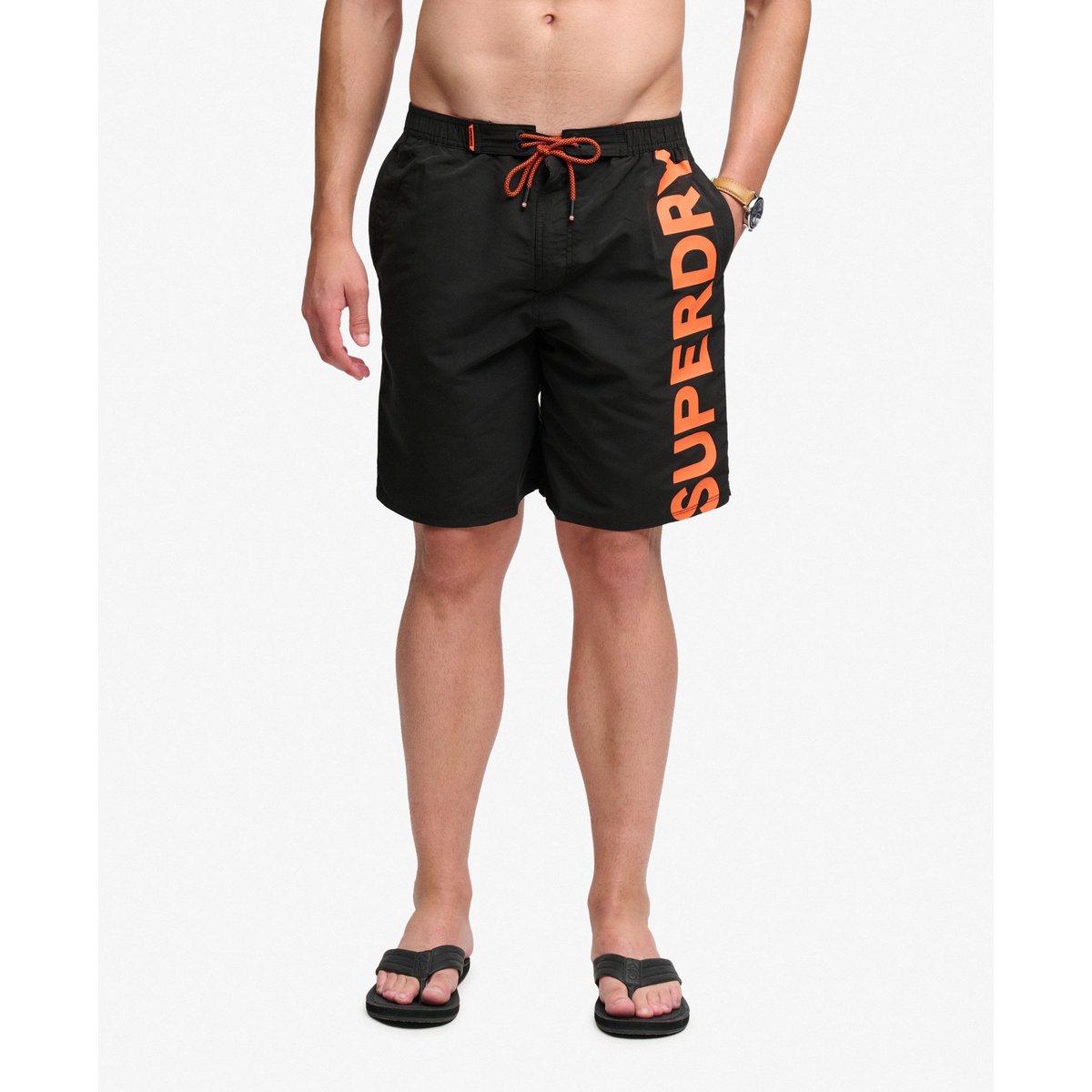Short de surf classique à logo longueur 48 cm noir, SUPERDRY