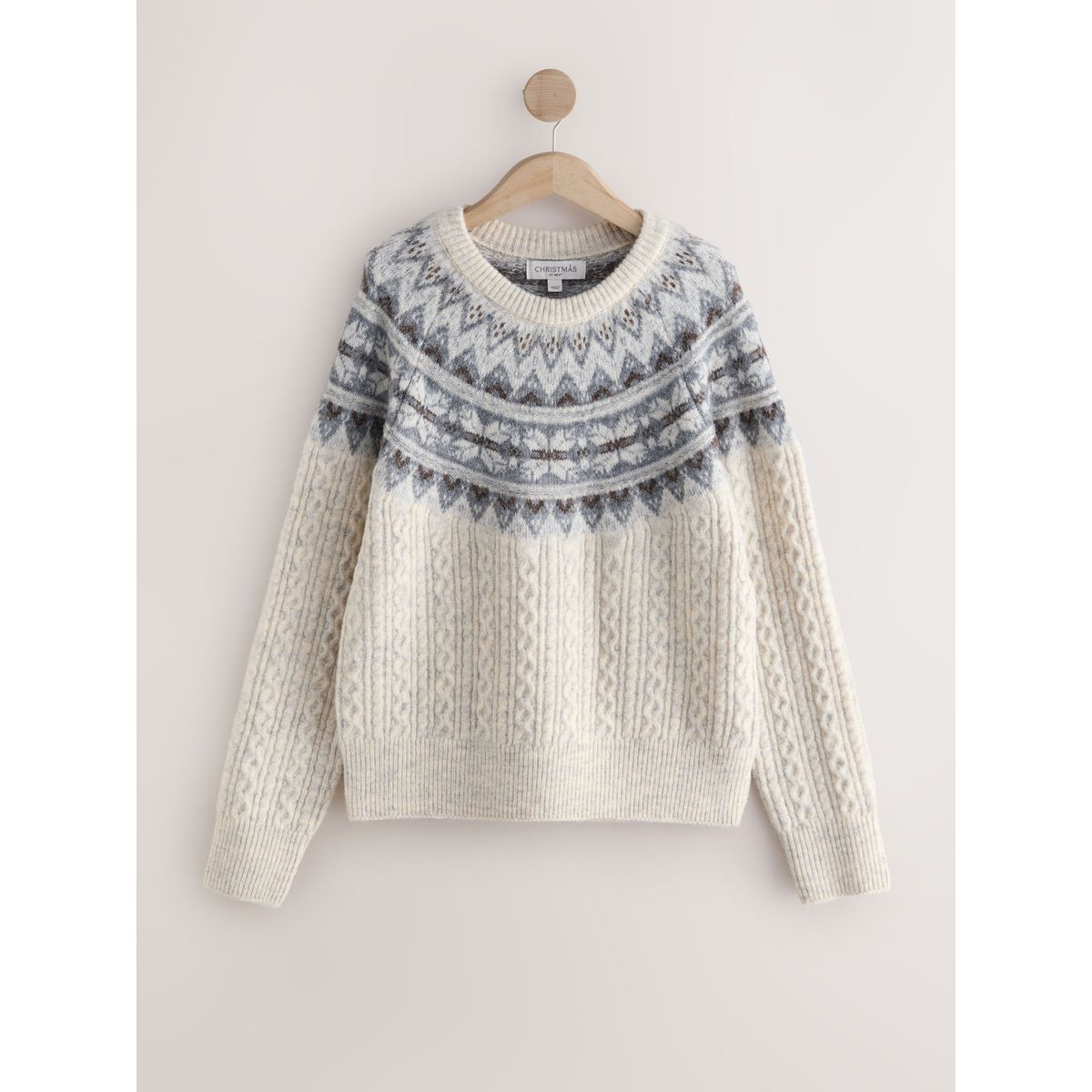 Pull tricot torsadé fairisle écru, NEXT