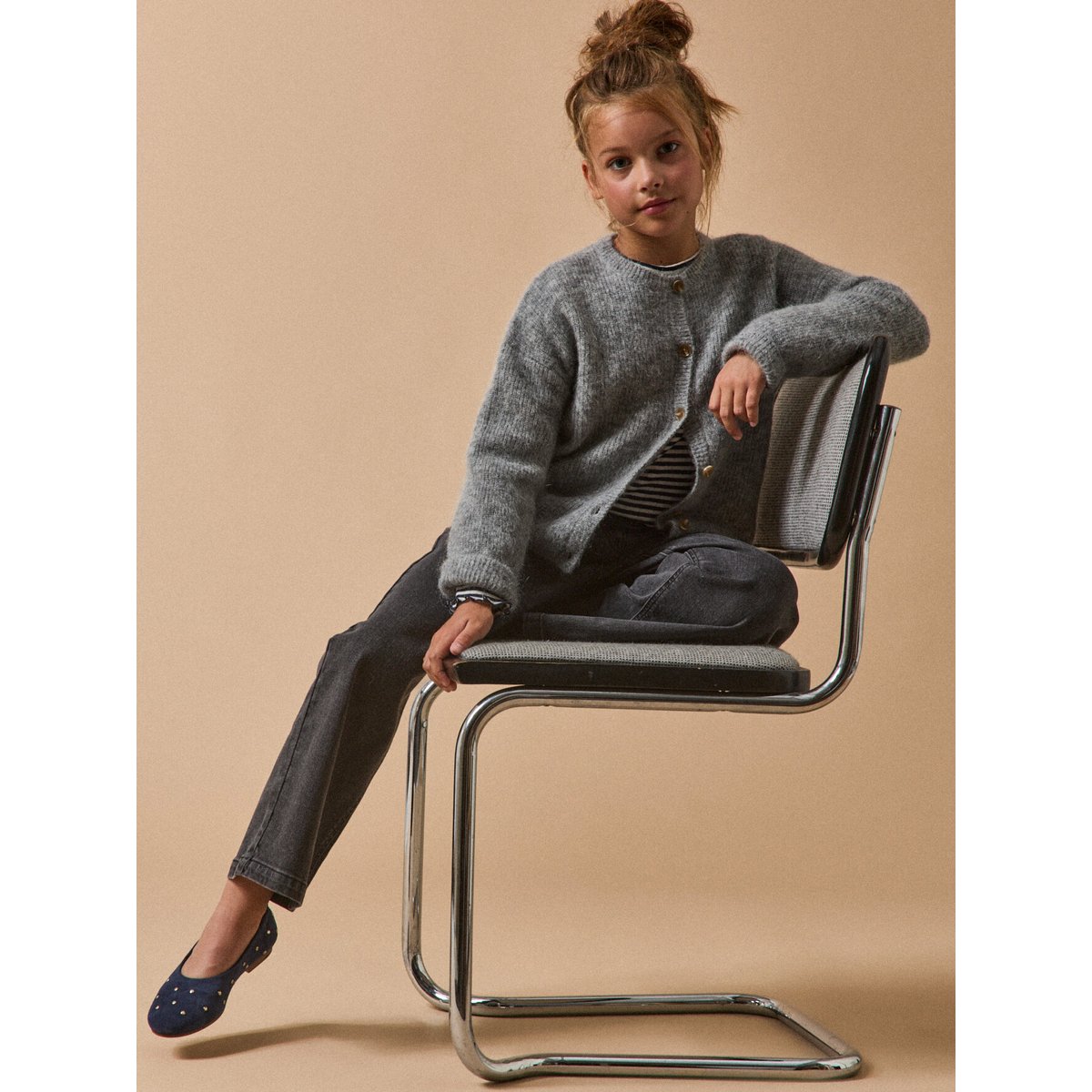 Cardigan laine et mohair - Collection JUNIOR gris chine moyen, CYRILLUS